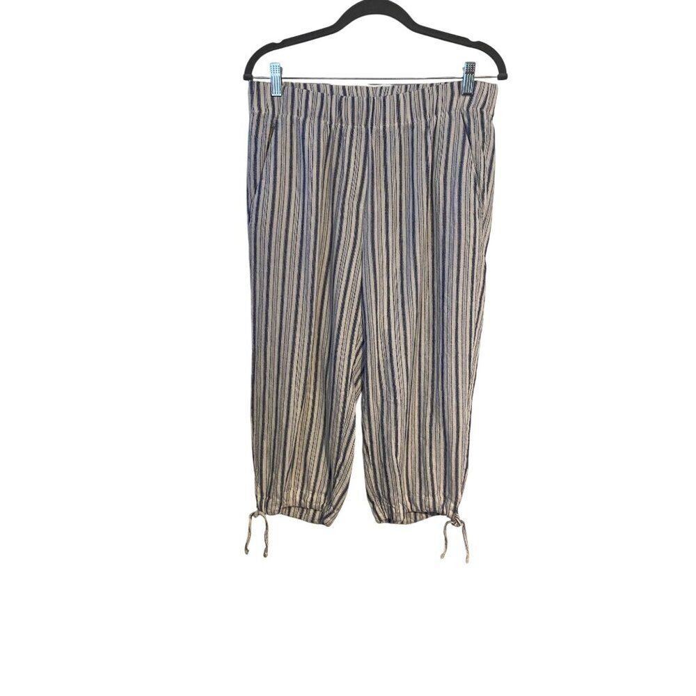Land N Sea Womens Striped Cropped Pull On Pants Adjustable Hem Ties Beach Boho